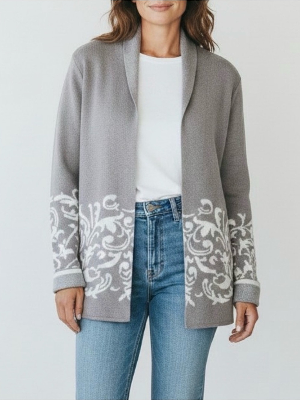 Benedetta B Gray Merino Wool Cashmere Blend Open Front Cardigan Sweater Small